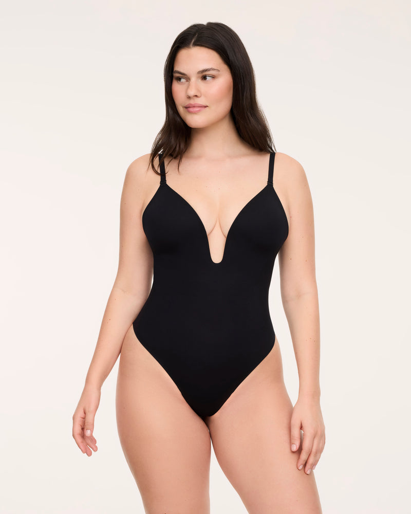 Plunge Low-Back Thong Bodysuit