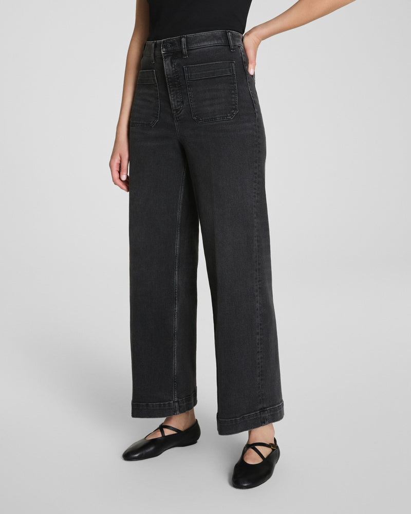 Cropped Wide Leg Jeans with Patch Pockets - Image 2
