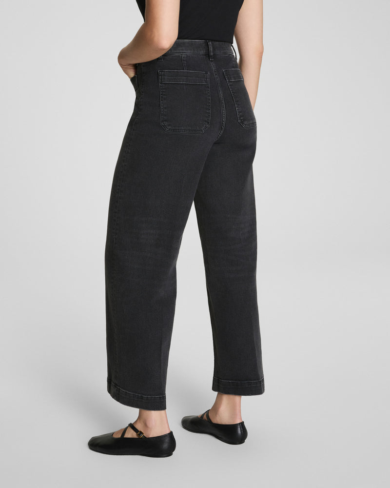 Cropped Wide Leg Jeans with Patch Pockets - Image 5