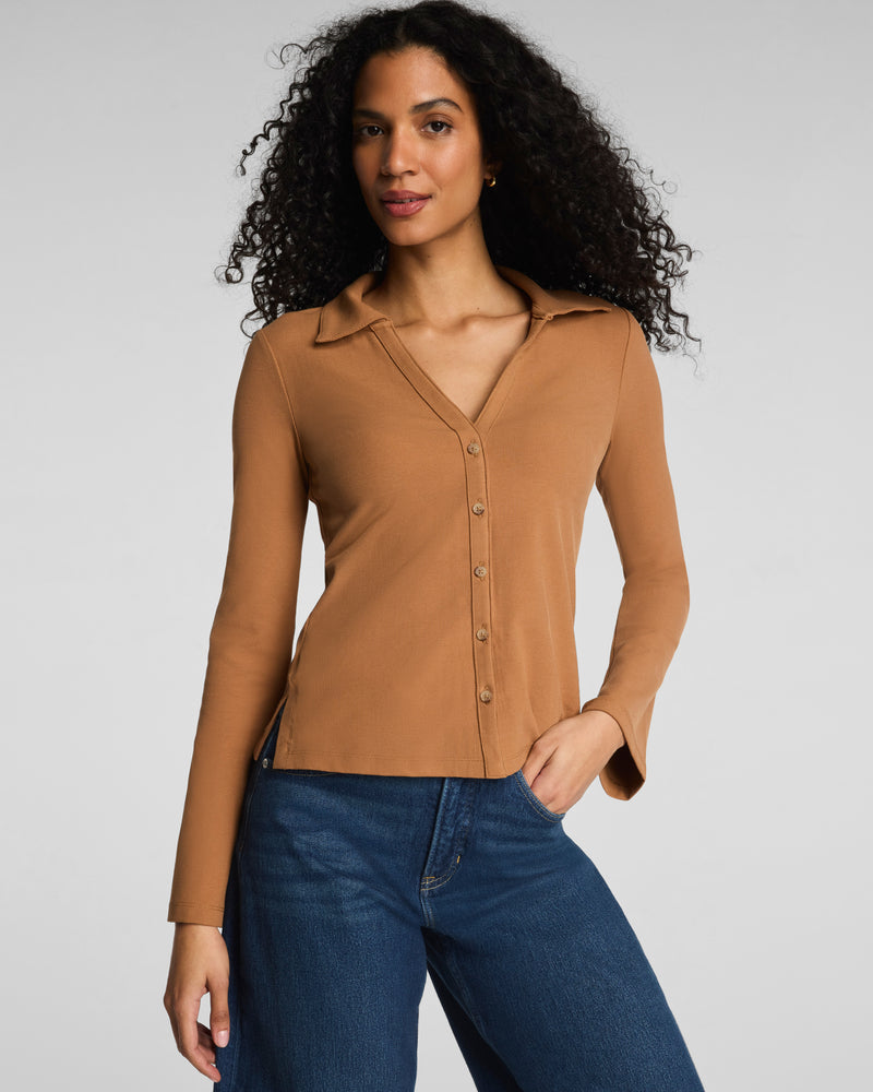 Ribbed Knit Button Down