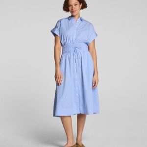 Poplin Smocked Midi Shirt Dress
