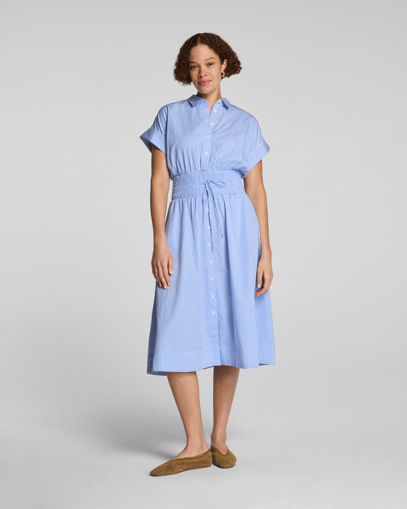 Poplin Smocked Midi Shirt Dress