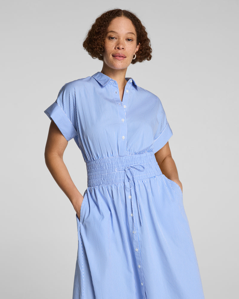 Poplin Smocked Midi Shirt Dress - Image 3