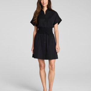 Poplin Smocked Mini Shirt Dress
