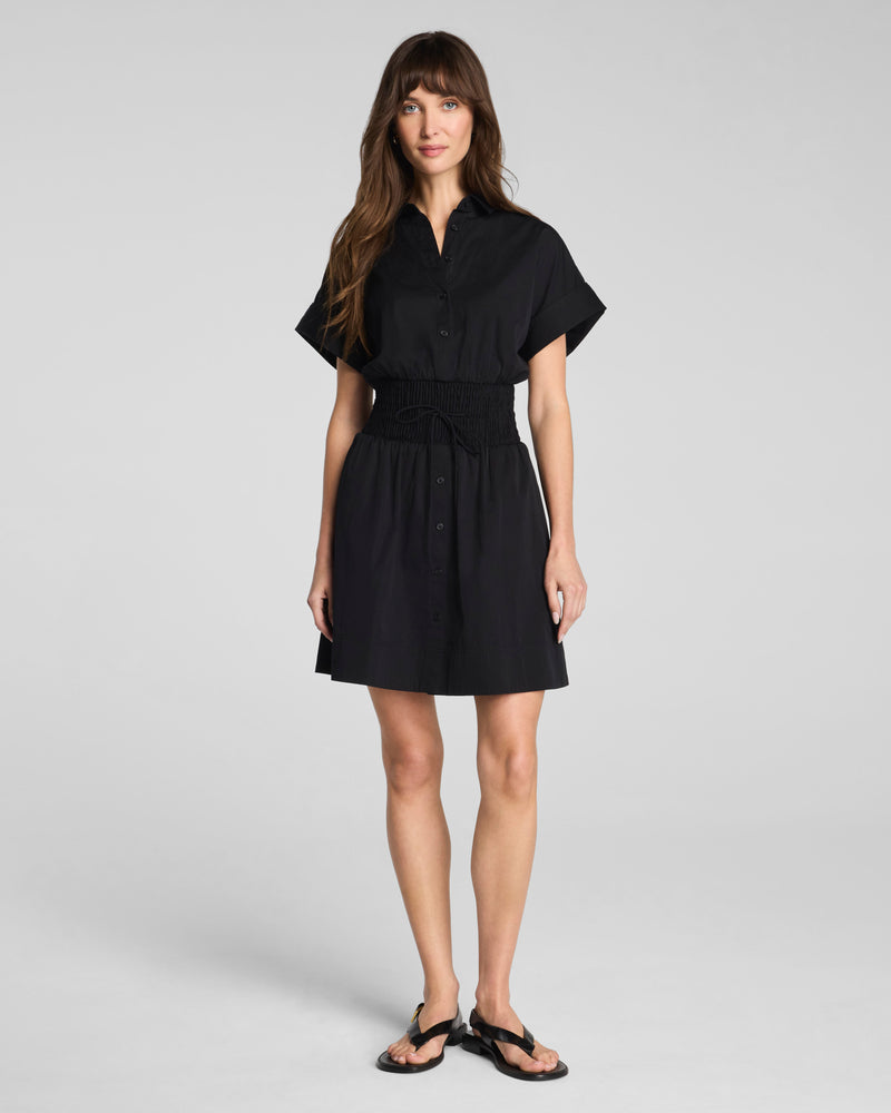 Poplin Smocked Mini Shirt Dress