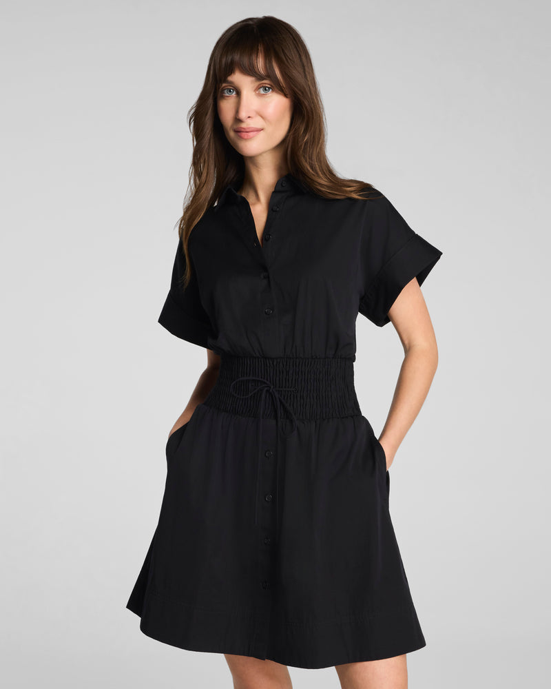 Poplin Smocked Mini Shirt Dress - Image 2