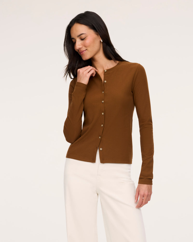 Ribbed Knit Crewneck Cardigan